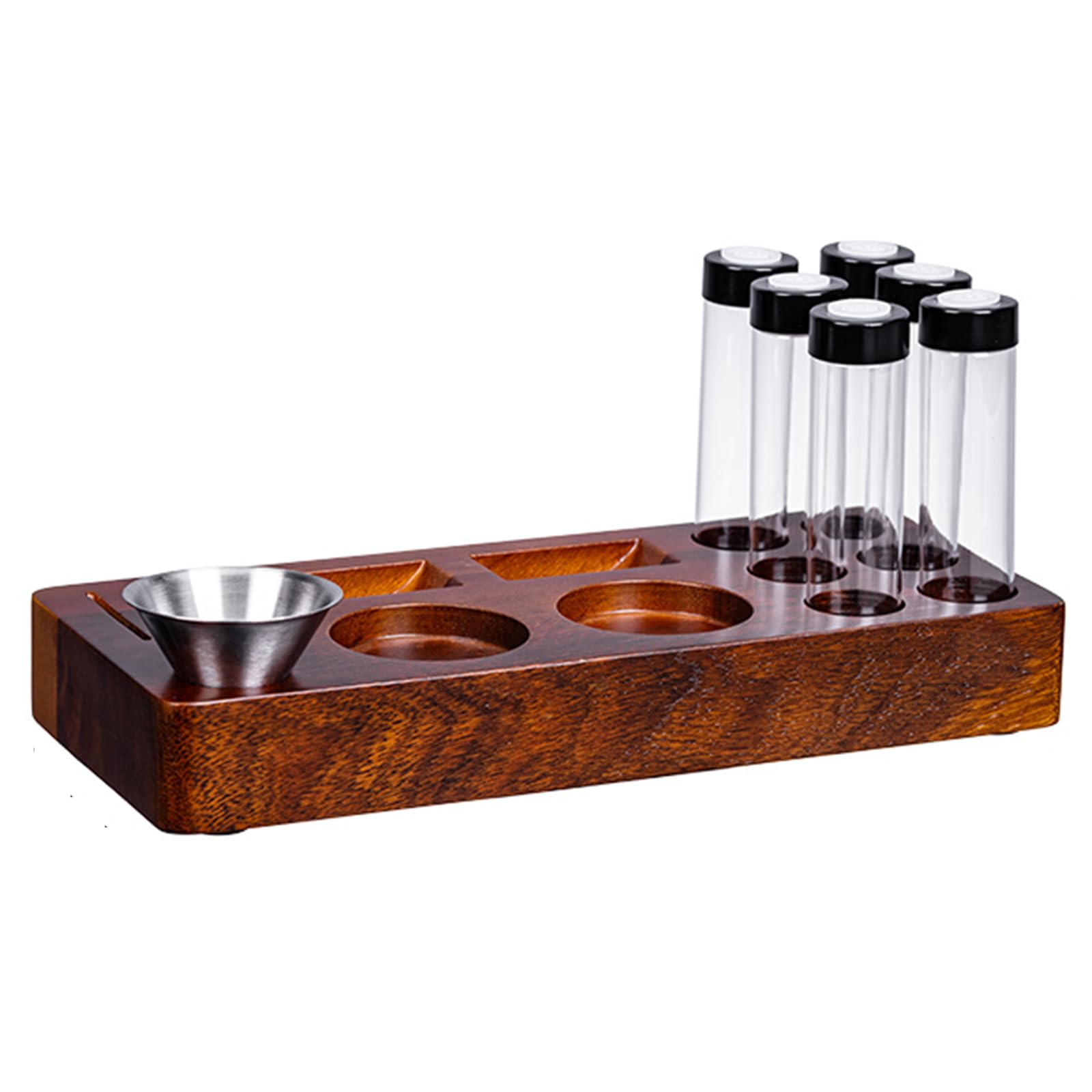 Présentoir À Café en Bois pour Dosettes Individuelles, avec Entonnoir Et Valve Unidirectionnelle, 6 Tubes en Verre, Capacité De 22 À 25 G, Idéal pour La Cuisine