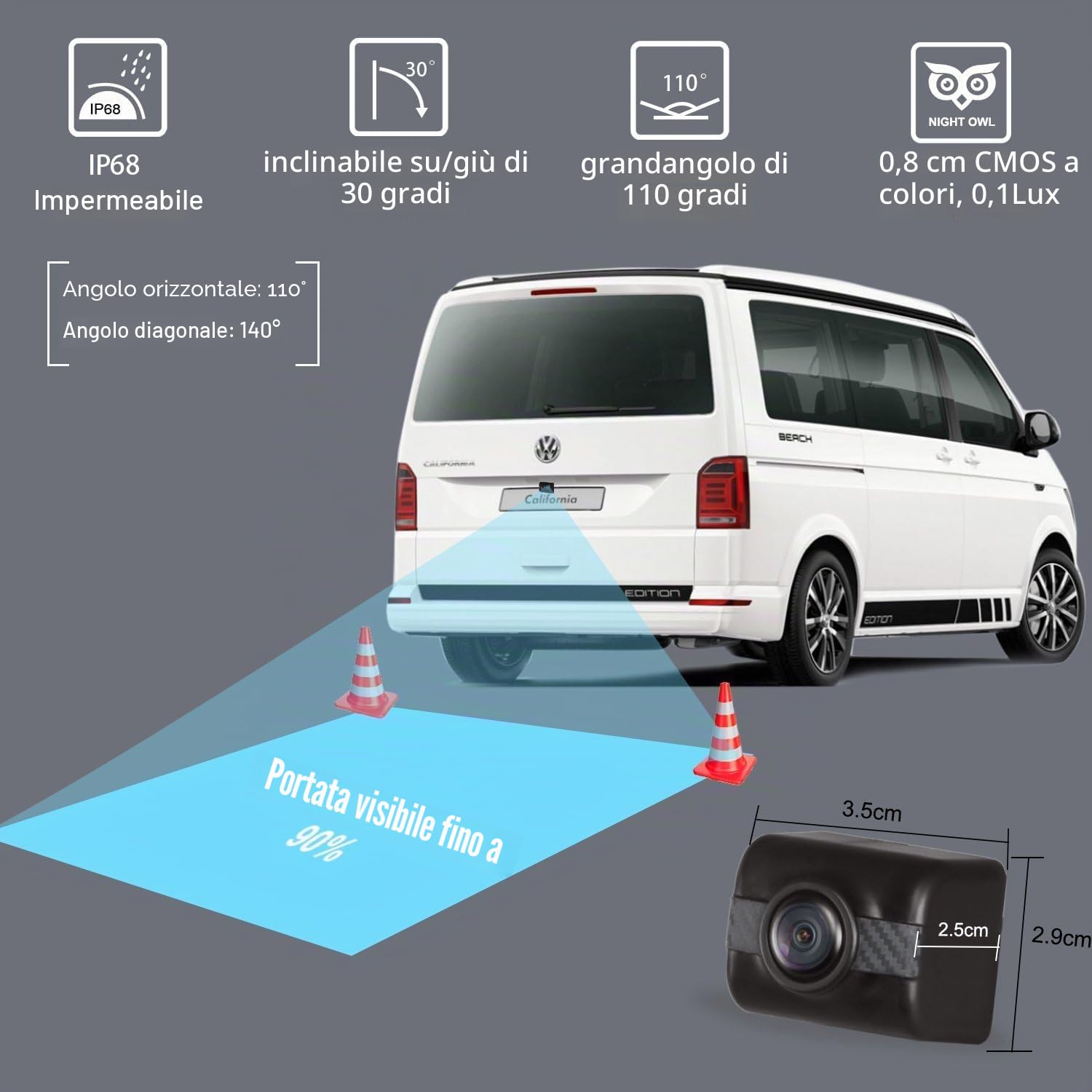 Auto-VOX TD-2 Telecamera Retromarcia Wireless per Auto Monitor LCD da 4,3 '' Telecamera Posteriore Impermeabile IP68 Segnale Stabile Visione Notturna