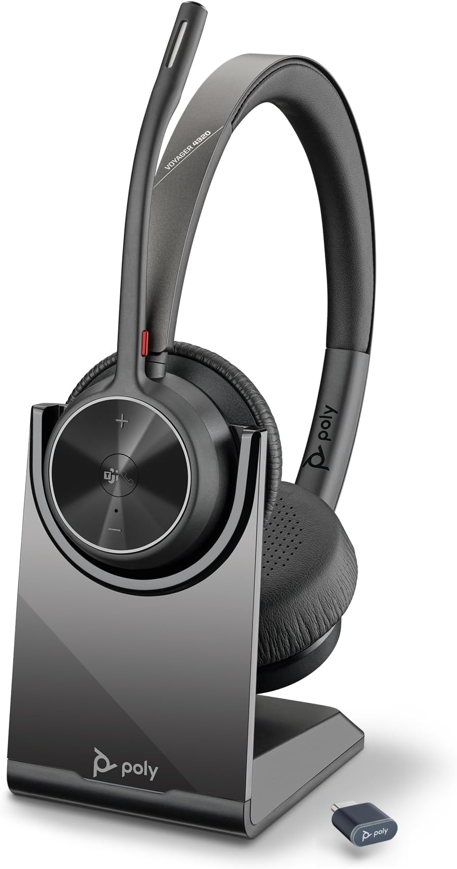 Voyager 4320 UC Wireless Headset & Charge Stand - Noise-Canceling Wireless Headphones with Mic - Connect to PC via USB-C to USB-A Adapter, Cell Phone via Bluetooth, Microsoft Teams Certified