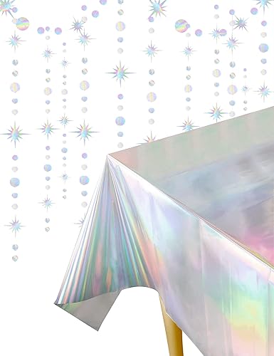 Iridescence - Manteles de plástico para fiestas paquete de 2 unidades desechables rectangulares holográficos para fiestas bodas Navidad fiestas de