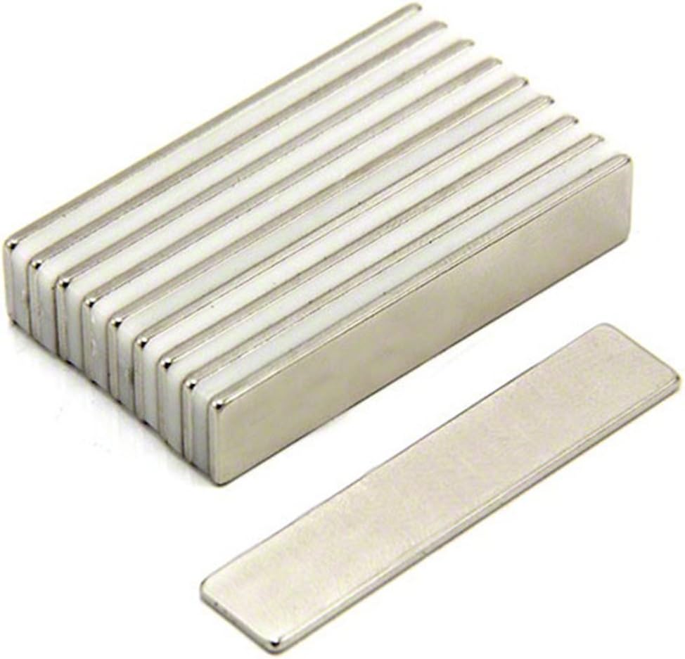 FIRST4MAGNETS Neodymium Magnet, Rectangular, 50mm x 10mm x 1.5mm, 3.6kg Pull, 10pcs, Copper, Nickel Coated