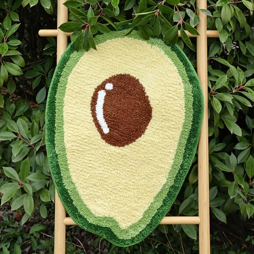 FROZZUR Avocado-Badematte, rutschfeste Badezimmermatten, grün-gelb, lustiges Cartoon-Avocado-Dekor, Obstform… – Ansicht 2