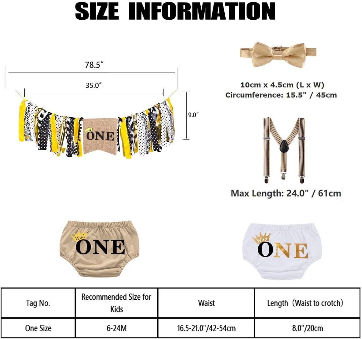 MYRISAM Wild ONE 1st Birthday Cake Smash Photo Shoot Outfits Decorations Kit Highchair Banner Bloomers Suspenders Bowtie