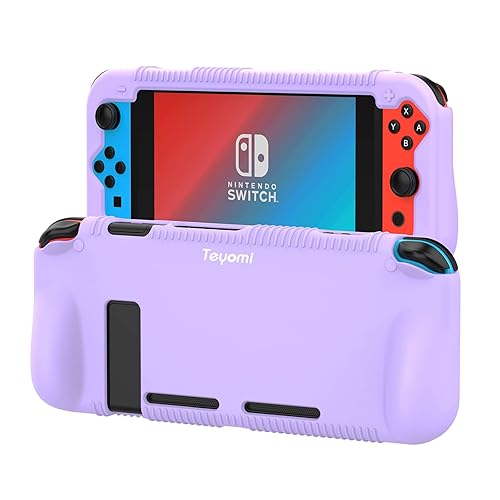 Teyomi Protective Silicone Case for Nintendo Switch, Grip Cover with Tempered Glass Screen Protector, 2 Storage Slots for Game Cards,