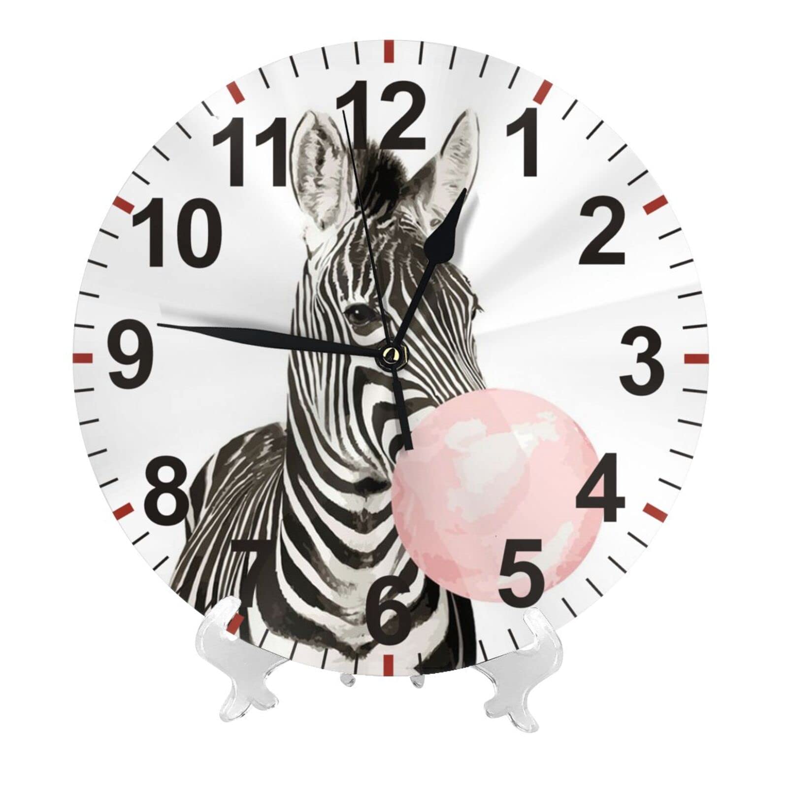 Yomane Wall Clock Zebra Blowing Bubble Gum 10 Inch Battery Operated Silent Non Ticking Wall Clock Number Quartz Round Wall Clock for Home Office Classroom Bedroom Decor