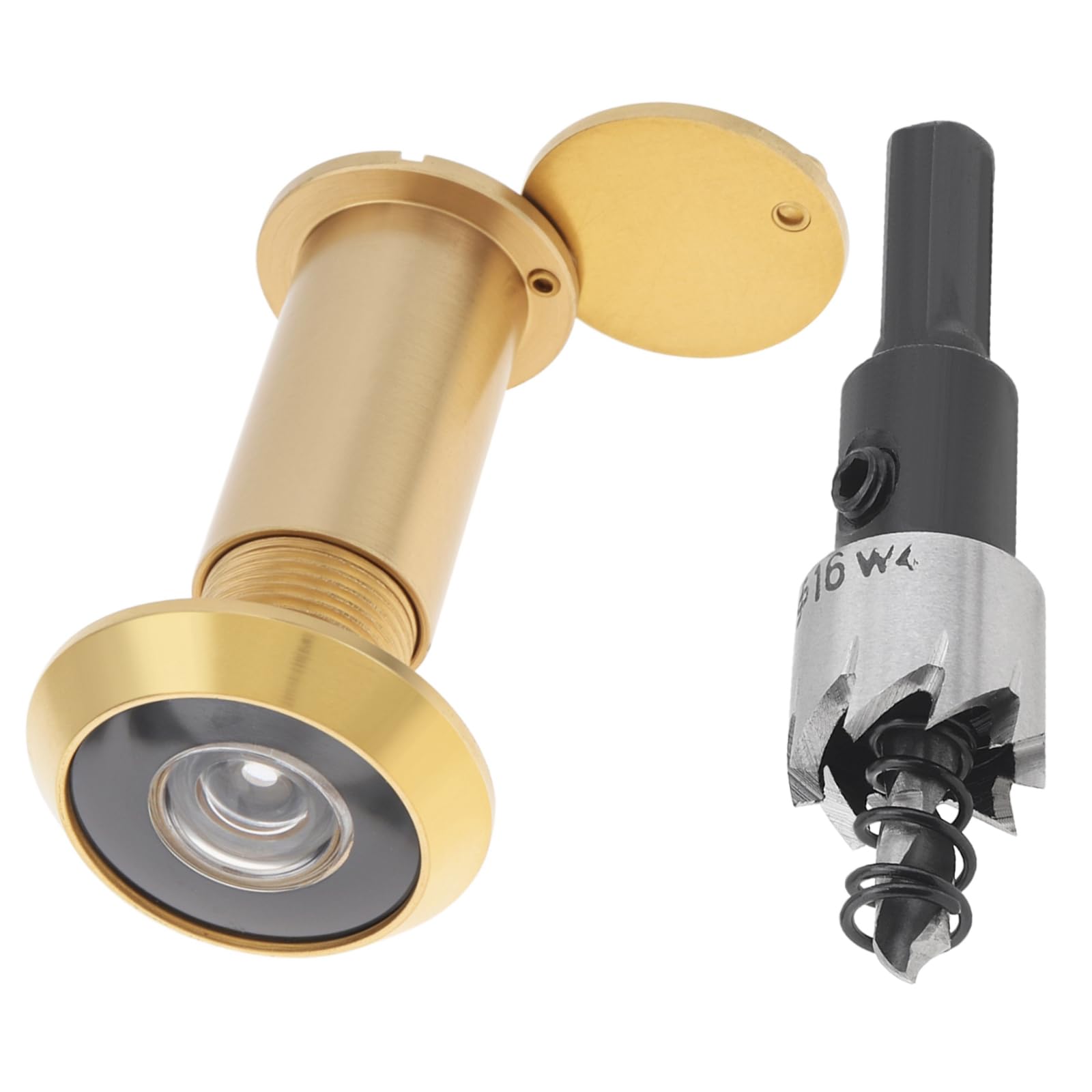 HOJLKLD Door Viewer Peephole,Solid Brass 200 Degree Peep Hole with 16 MM Drill Bit for 1-1/2" to 2-3/8" Doors,5/8 Inch Pipe Diameter Door Eye Viewer with Privacy Cover (2, Polished Gold) — image 1
