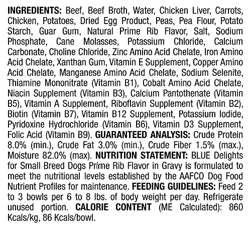 Blue Buffalo Delights Natural Adult Small Breed Wet Dog Food Cup, Prime Rib Flavor in Hearty Gravy 3.5-oz (Pack of 12) Blue Buffalo Delights Natural Adult Small Breed Wet Dog Food Cup, Prime Rib Flavor in Hearty Gravy 3.5-oz (Pack of 12)
