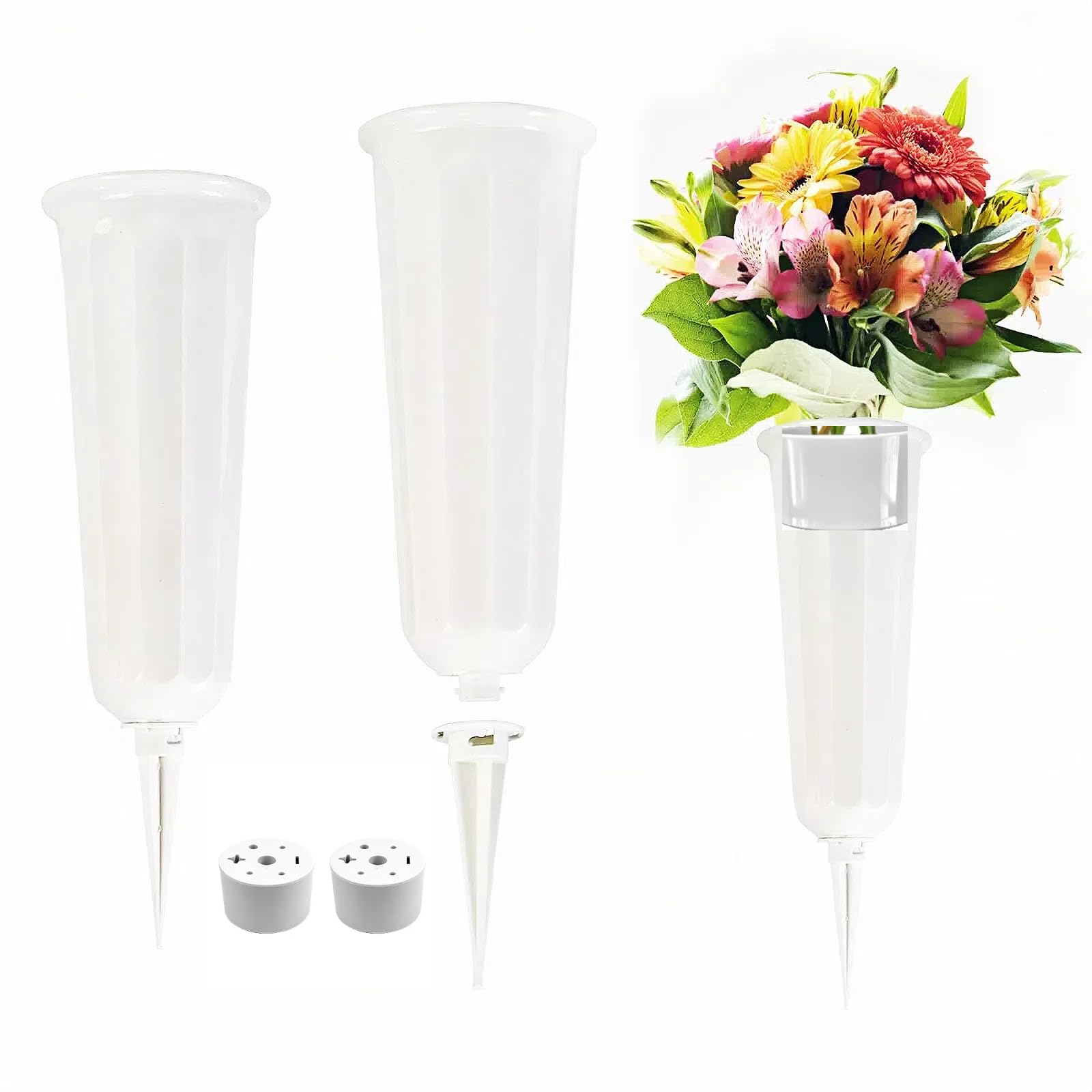 2PCS Blanco Jarrones De Cementerio, Jarrones Cementerio Cono Púas, Plástico Jarrones Cementerio, Jarrón De Cementerio Jarrones De Tumbas Decoración De Tumbas Interior Y Exterior