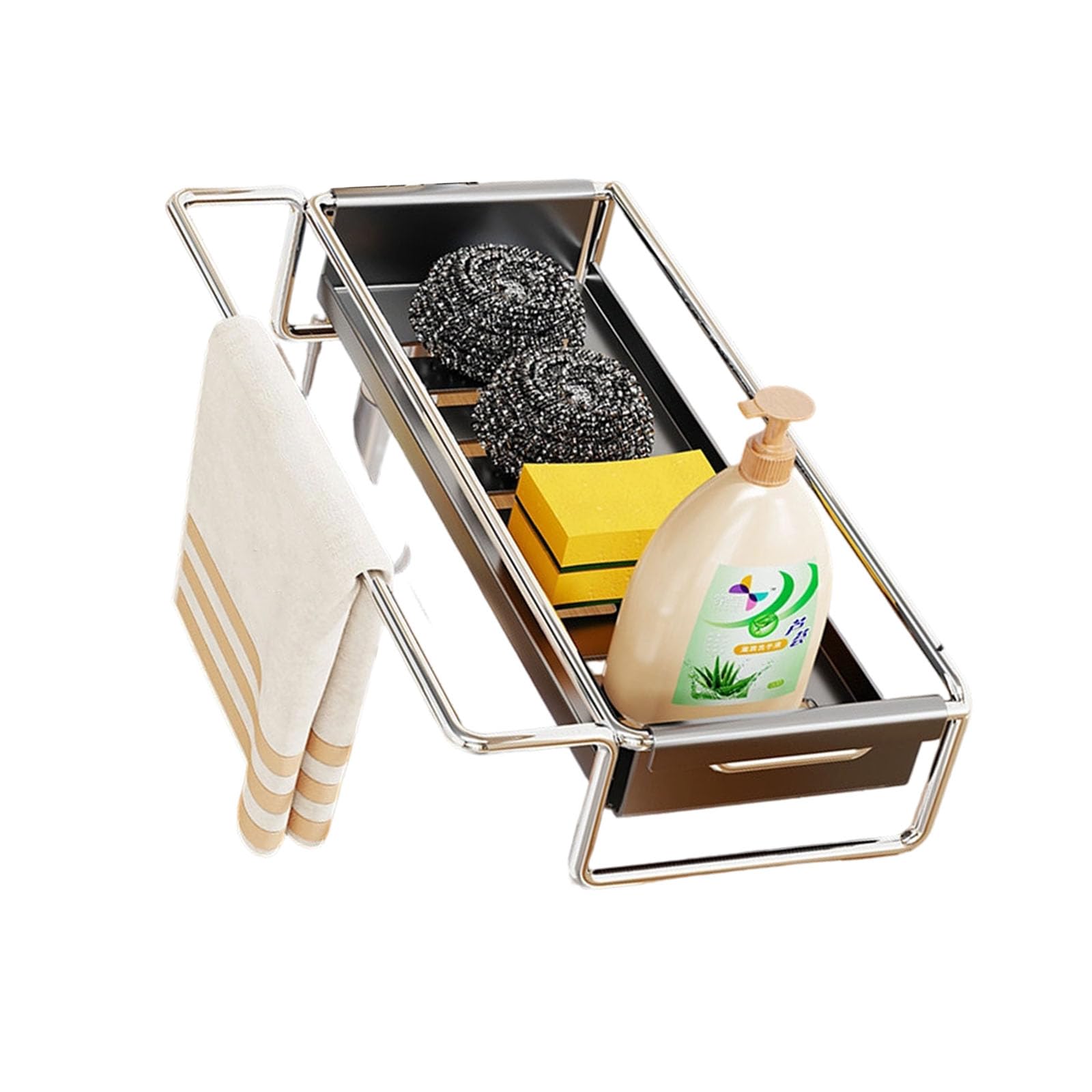 NMFLAB Stainless Steel Kitchen Sink Rack Holder for Sponge and Towel Drying Shelf with Sturdy Construction Space Saving Sink Accessory