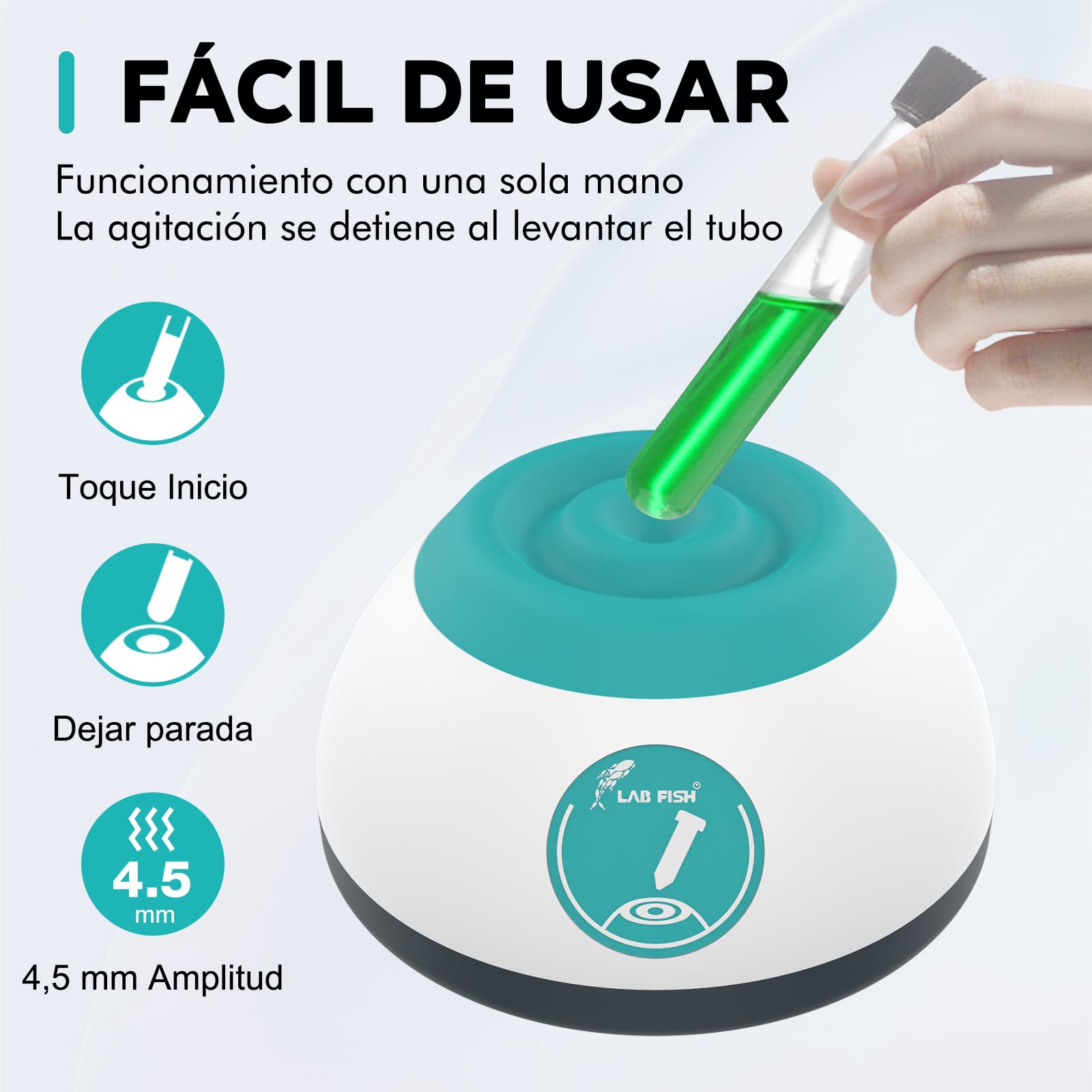 LAB FISH VM200 Mini Vortex - Agitador para Pinturas Modelismo, Esmaltes de Uñas, Tinta de Tatuaje, Adhesivo de Pestañas & Tubos de Ensayo (Máx. 50 ml), Encendido/Apagado por Contacto