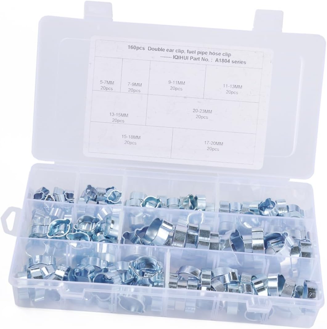 160pcs 8 Specifications Carbon Steel Hose Clamps for Line Black Tube Clamp Dual