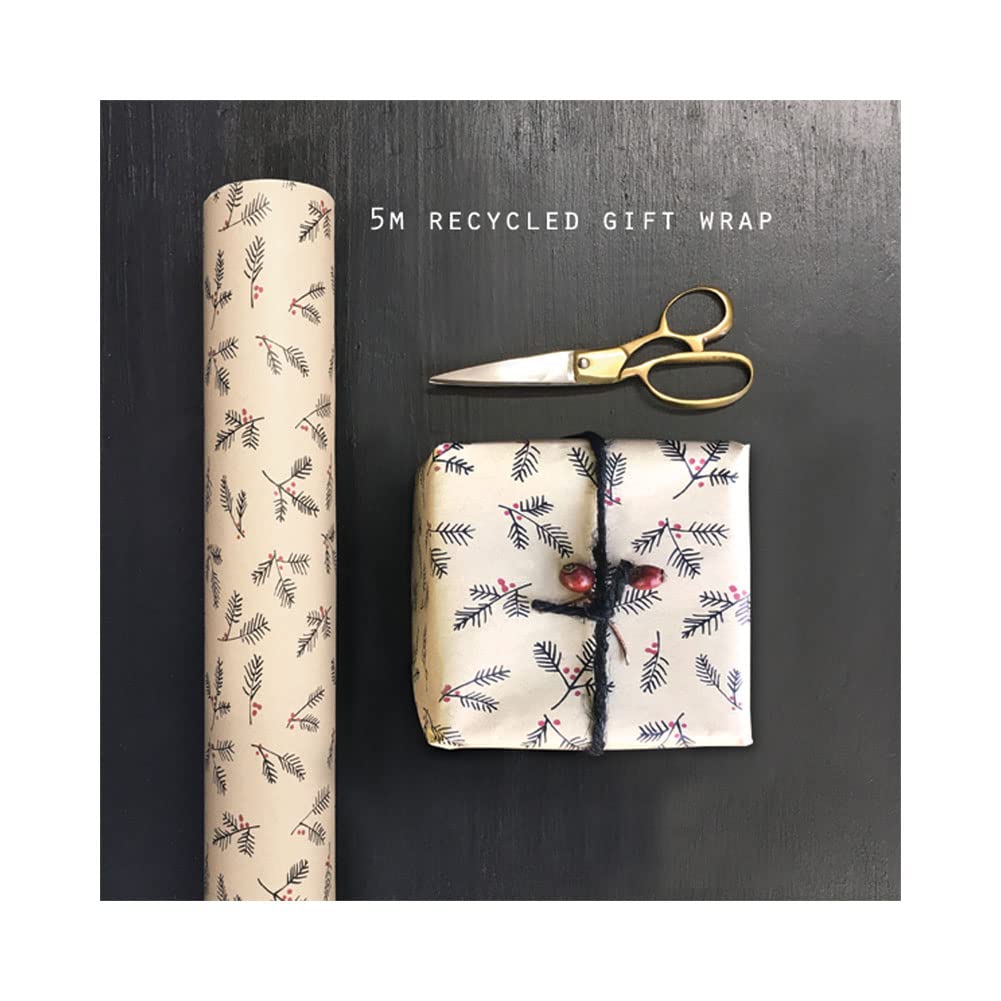 East of India Berry Branches Christmas Kraft Wrapping Paper 5m