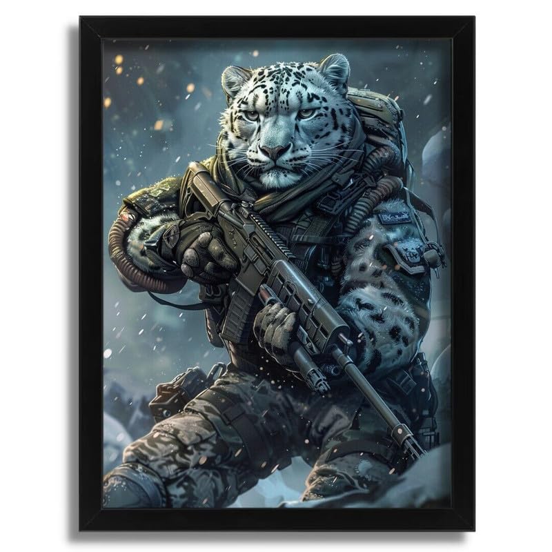 Snow Leopard Soldier Wall Art Print Animal Artwork Print Big Cat Snow Leopard Poster A4 - Wall Art Home Decor Movie Poster Canvas Film Cinema Retro Vintage Cult Classic Nostargic Saga Modern reprint