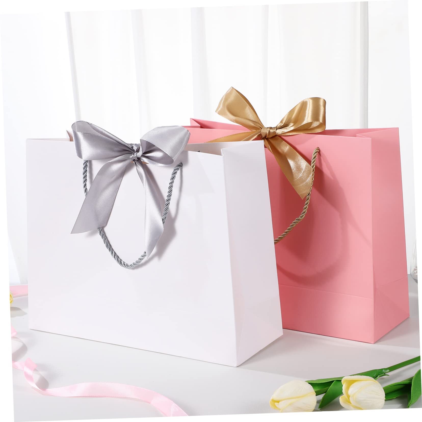 NIYANGLE 10stücke Papier Geschenktüten mit Henkeln und Schleifen für Hochzeiten Partys Geburtstage Feiertage und Feste Geschenkverpackungstüten