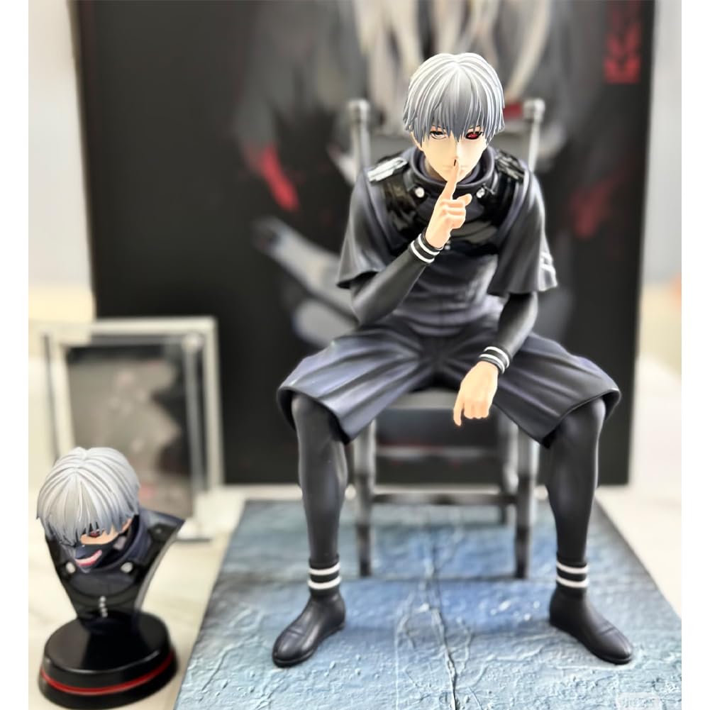 Kaneki Ken figurka anime, 18,5 cm PCW model kolekcjonerski z wymienną głową i akcesoriami, dekoracja biurka, prezent dla fanów anime