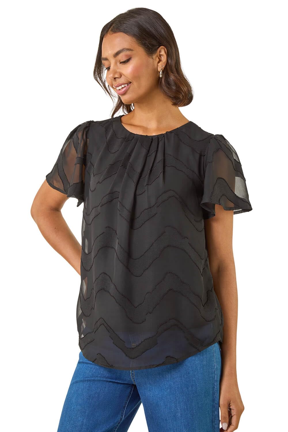 Roman Women's Black Jacquard Zig Zag Top In | : Size 12