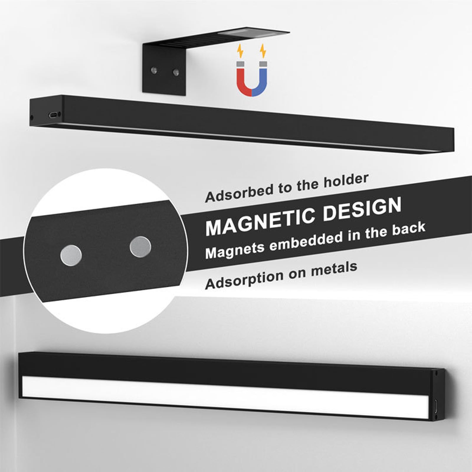 Inalámbrica LED Apliques de Pared USB Recargable Lámpara de Pared con Mando Distancia Iluminación de Pared Control Táctil Regulable 2700K/4500K/6500K para Pintura Galería Diana (1 Pieza,40cm)