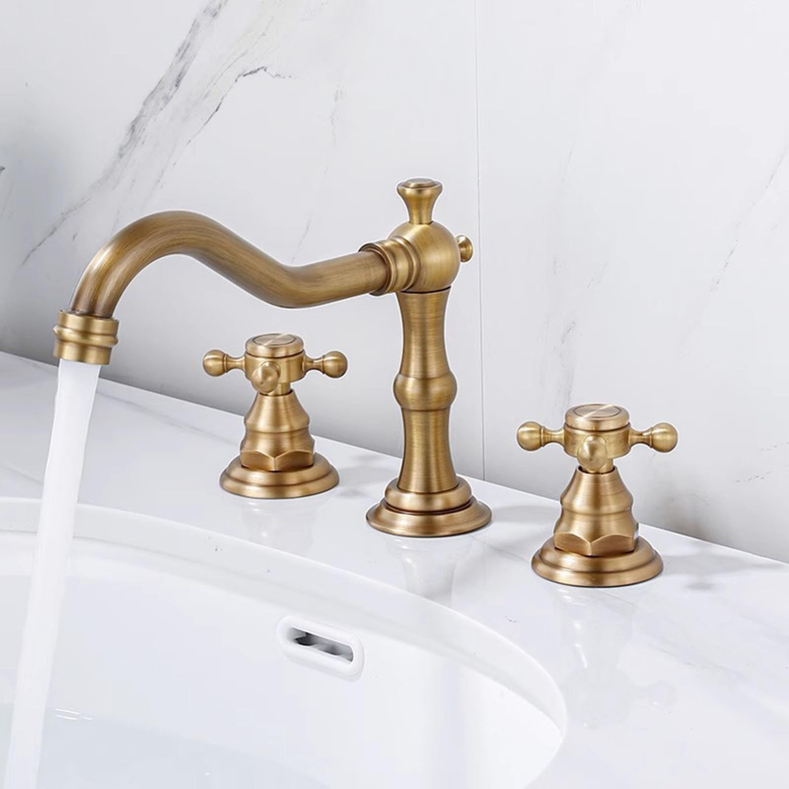 Rubinetto per Lavabo Rubinetto Bagno Lavabo Miscelatore Lavabo Rubinetti 3 Fori per Lavabo da Bagno In Ottone Anticato A Doppia Leva Acqua Calda E Fredda Lavandino da Bagno Rubinetto