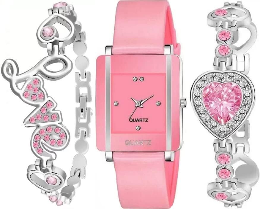 GOLDENIZE FASHION Pink Analog Dial Wrist Watch for Womens and Sisters Watch with Heart Shape Love Bracelet Best for Gift-Pack of 3 (Baby Pink) (B0CFLCMK26) Amazon Price History, Amazon Price Tracker