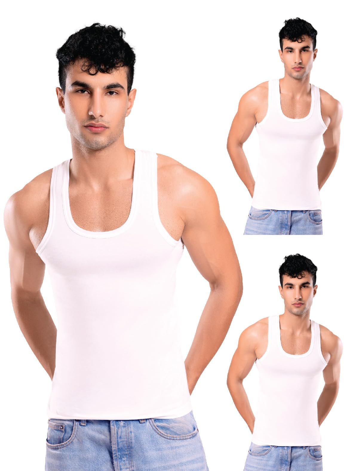 Men's Pure Tencel Modal Vest | Ultra Soft & Breathable Men’s Vest | Regular Fit Round Neck | Anti-Microbial Finish | Lightweight Premium Innerwear - Pack of 3 (Pure White Vest)