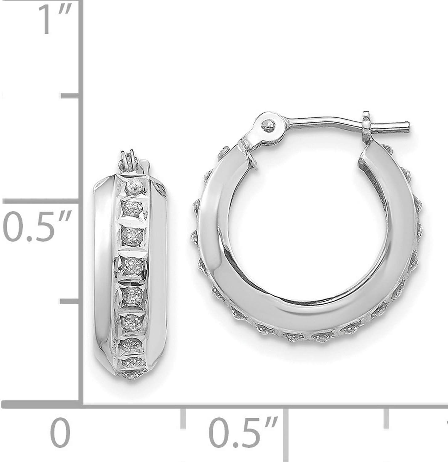 14k White Gold Diamond Hoop Earrings for Women, Channel Set Round Cut Diamonds, Classic Everyday Hoops, Fine Jewelry with Hinged Closure, Elegant Gold Earrings for Daily or Formal Wear 14x5 mm - Image 3