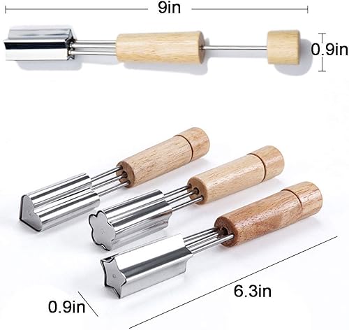 Miniatura 4 de Juego de 3 moldes para cortar verduras y frutas, mini pastel, moldes de acero inoxidable para galletas con mango de madera, cortador de galletas,