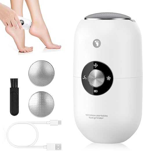 MAYCREATE® Electric Foot Callus Remover 3 Speed Cordless Pedicure Tool Calloused Feet Remover Tool with Stainless Steel Sa...