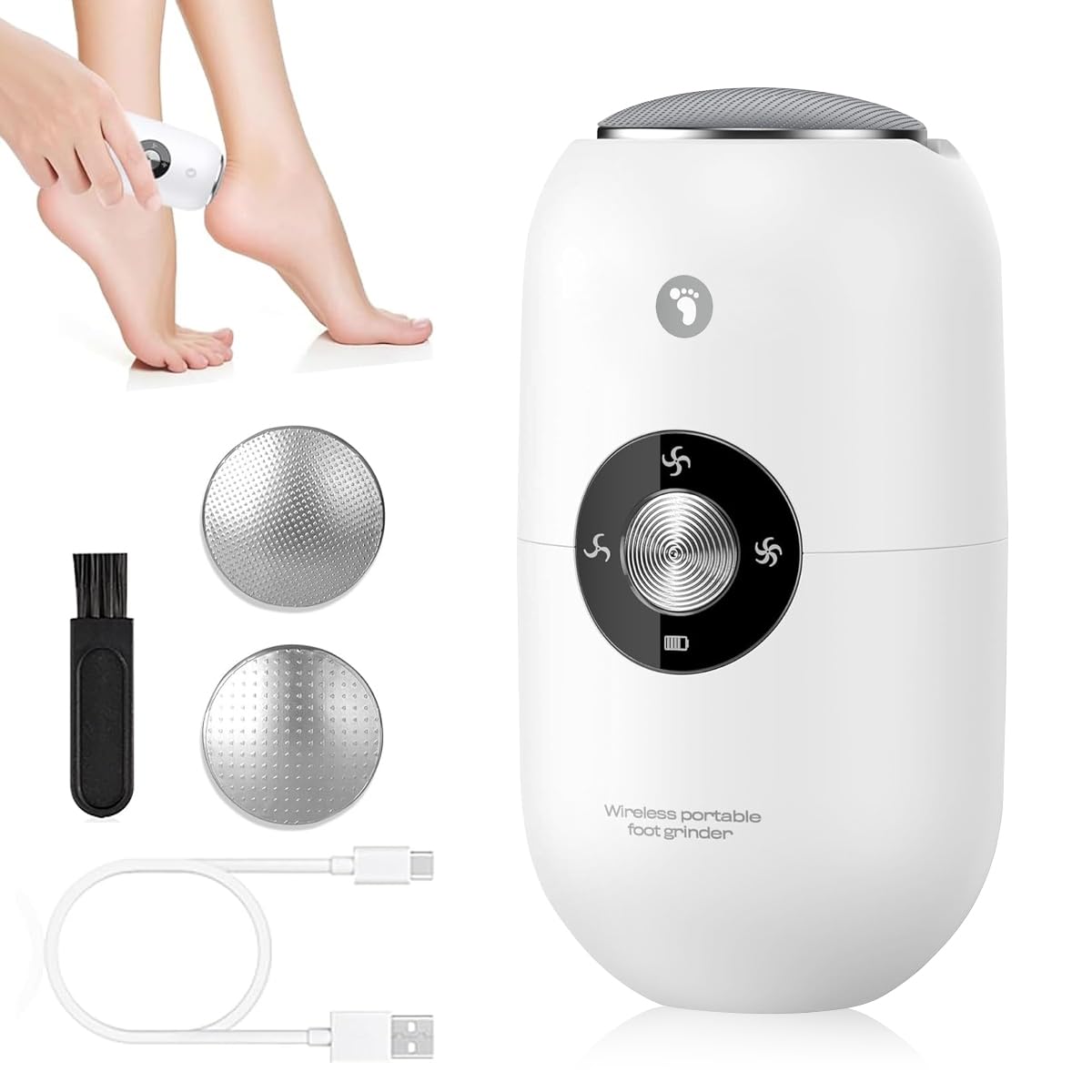 MAYCREATE® Electric Foot Callus Remover 3 Speed Cordless Pedicure Tool Calloused Feet Remover Tool with Stainless Steel Sa...