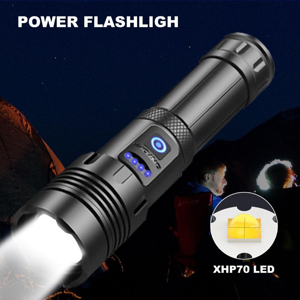 LED Portable Rechargeable Flashlight with 7 Working Modes and Variable Light Source, IPX5 Water Repellent, Suitable for Home Outdoor Use