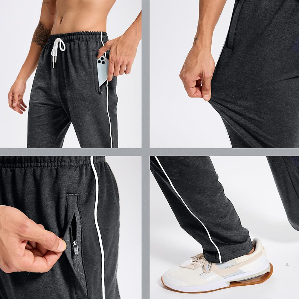 Jogginghose Herren Baumwolle mit 3 Reißverschlusstaschen | Sporthose Herren Lange Sweathose Atmungsaktiv Freizeithose Trainingshose mit Reißverschlusstaschen