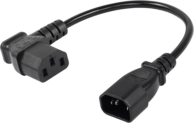 CERRXIAN IEC 320 C14 to 90 Degree C13 PDU Power Supply Extension Cable,C14 Male to Left Angle C13 Female 3 Pin Power Cord for Monitors,Computers,Etc-0.4M/15.7inch