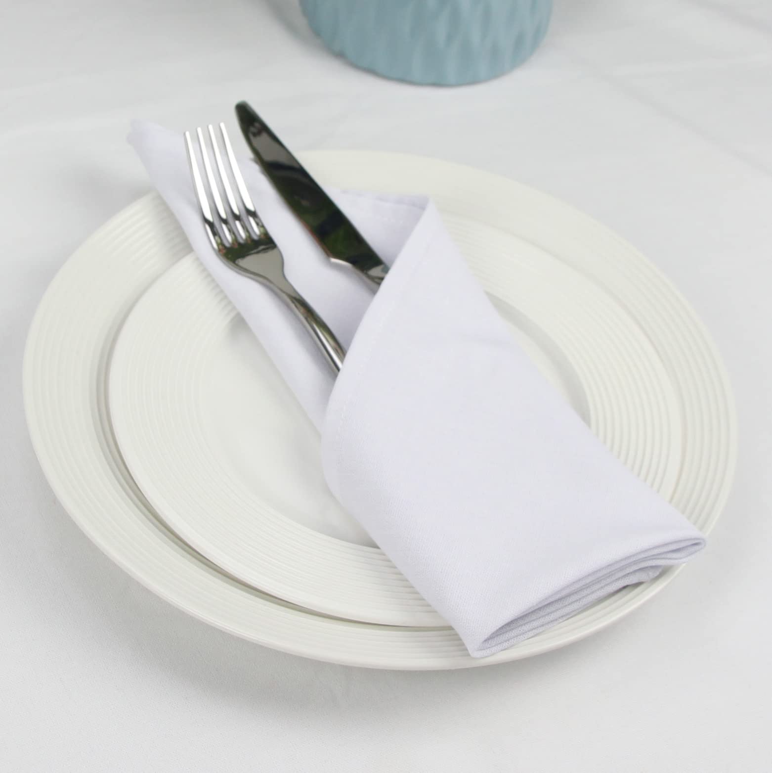 Solid Color Polyester Linen Blended Dinner Cloth Napkins - Set of 12 (40 x 40 cm) - For Events & Home Use (Pure White) - Image 2