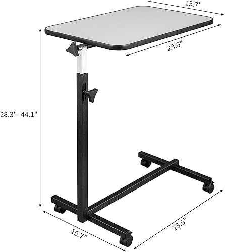 Miniatura 3 de Mesita de noche ajustable sobre la cama con ruedas, carrito de escritorio de pie para computadora portátil portátil (gris)