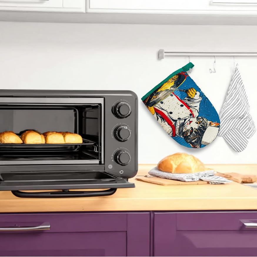 Cat Chef Oven Mitts, High Heat Resistant Kitchen Oven Gloves, Mini Silicone Oven Mitts, Non-Slip Grip Surfaces and Hanging Loop for Grilling, Baking, Cooking and Microwave, Gift - Image 3