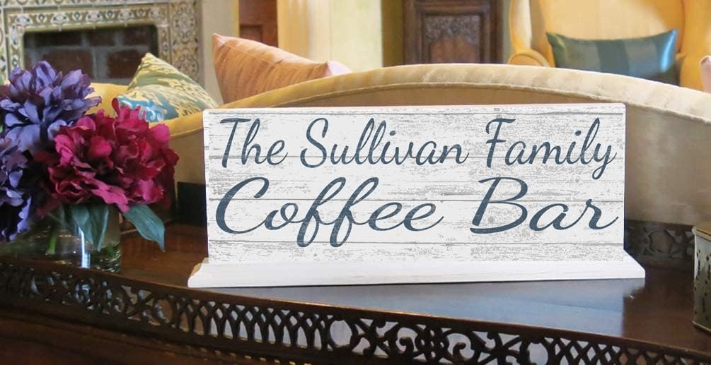 Custom Coffee Bar Sign PERSONALIZED Coffee Decoration for Kitchen or Office - SOLID WOOD - 16.5in x 6in (Coffee Bar)