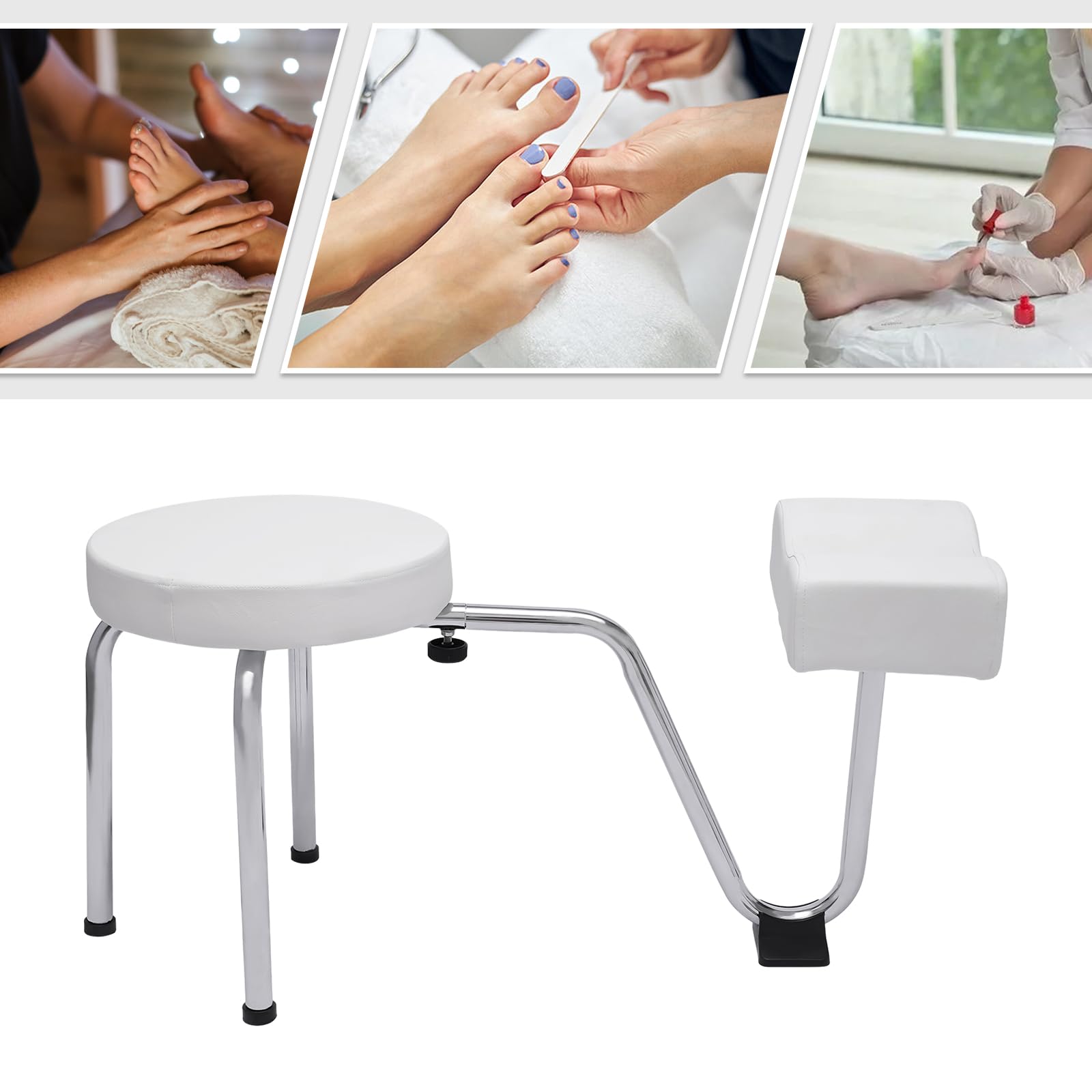 MINRS Silla para el cuidado de los pies, 2 en 1, taburete de pedicura, taburete para tatuaje, reposapiés ajustable, almohadilla de PVC para pedicura, soporte para uñas Tech, spa, belleza, salón,