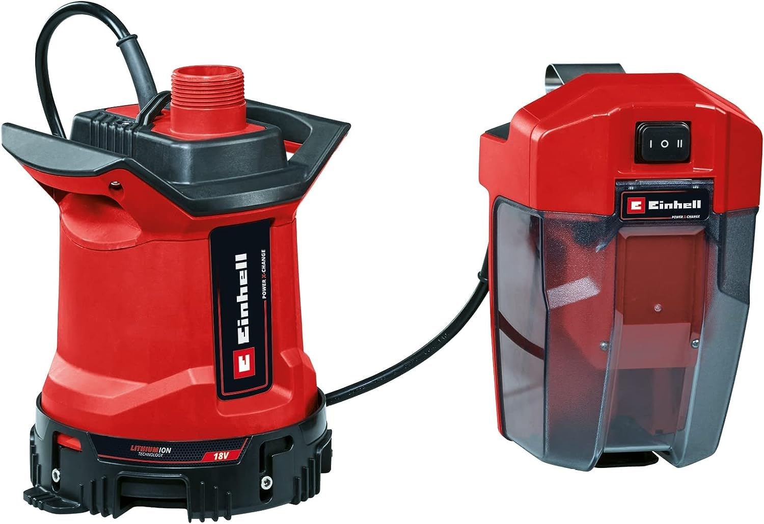 Einhell Pompe pour eaux chargées sans fil GE-DP 18/25 LL Li-Solo Power X-Change (18V, débit 7 000 L/h, aspiration à plat, hauteur de pompage de 5m, modes ÉCO et BOOST) avec Chargeur et Batterie 4,0Ah
