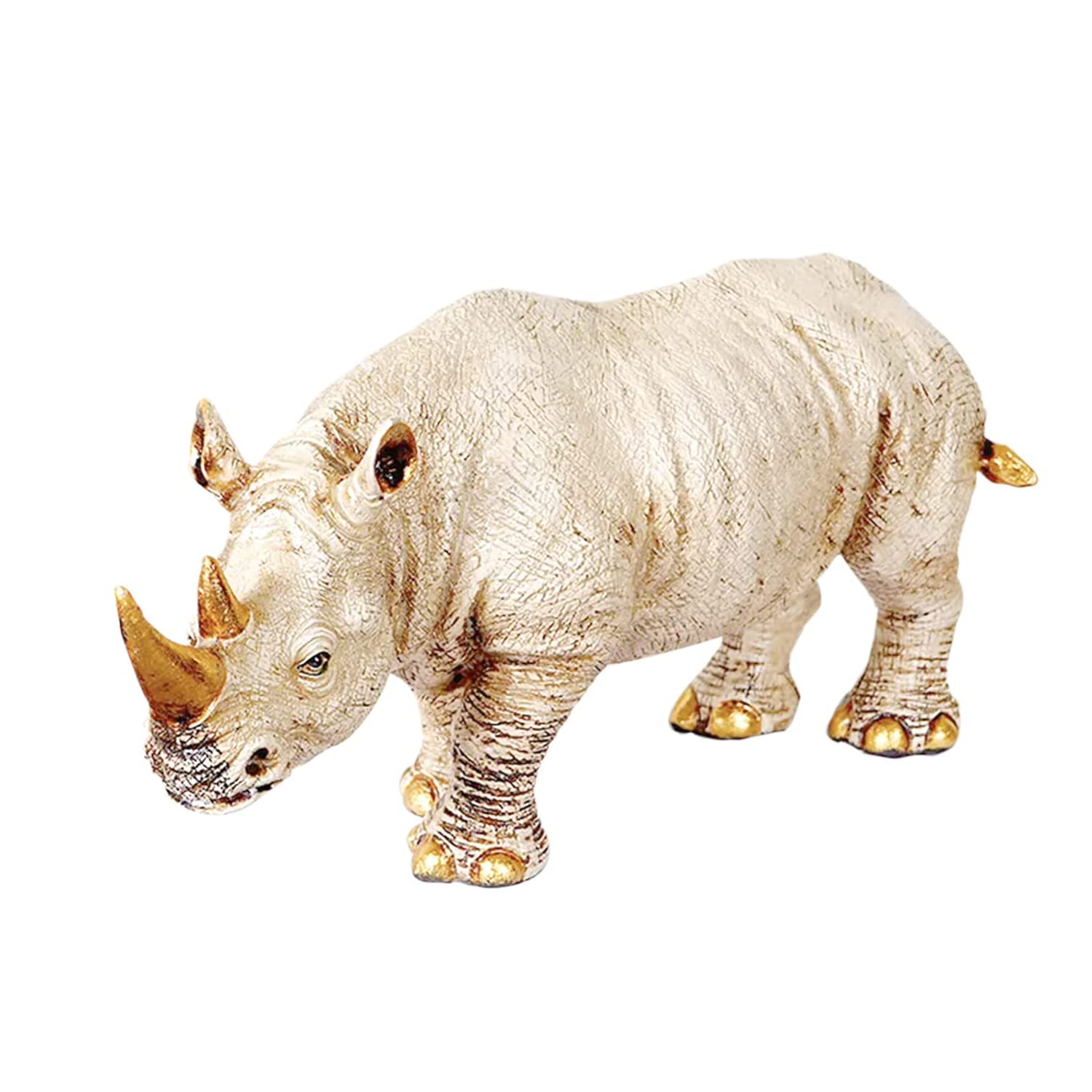 Home Decor Lucky Horned Rhino Statue Table Accent (Pack of 1, Off White)