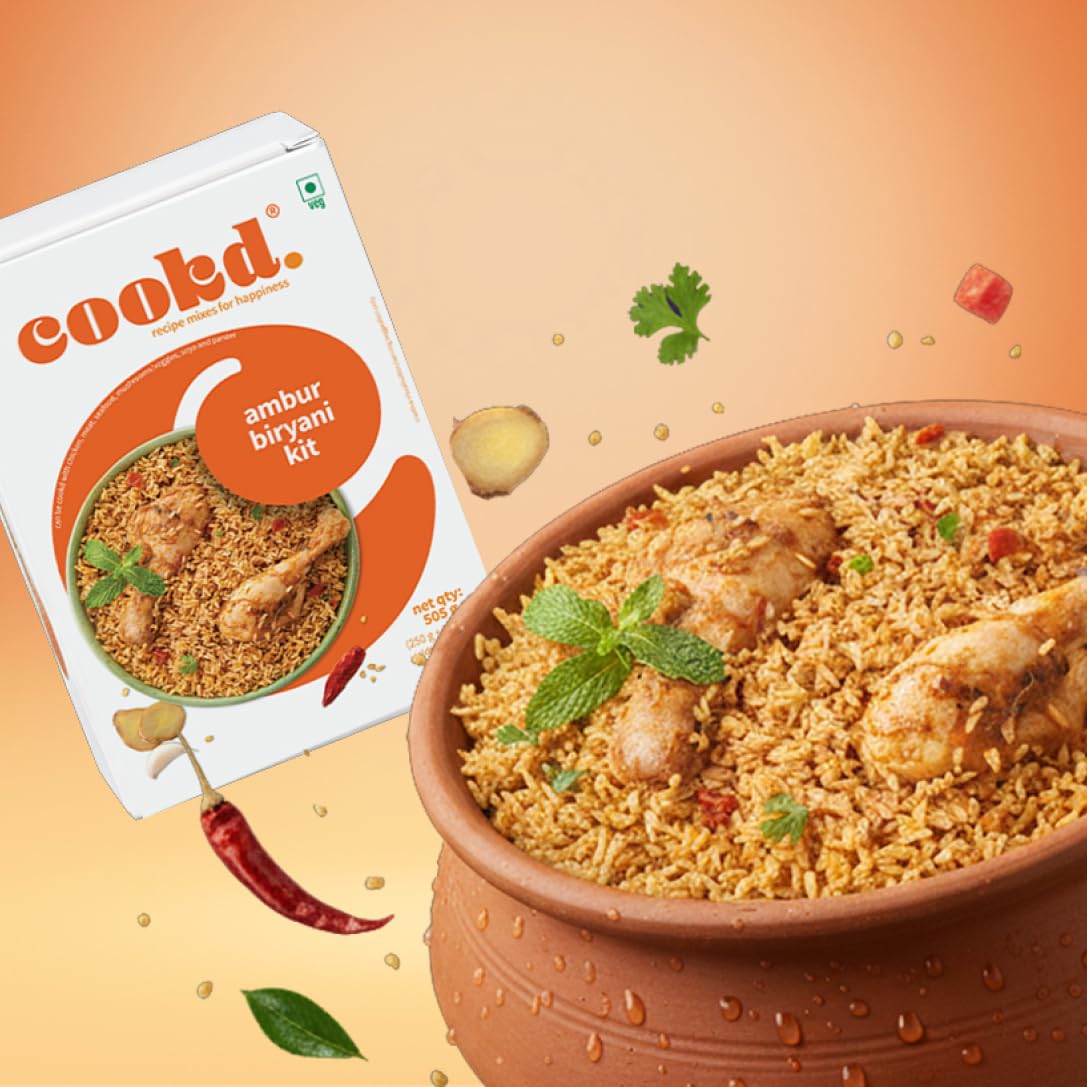 Cookd Ambur Biryani Kit (Serves 3) | Biryani Masala Paste with Seeraga Samba Rice | Ready-to-Cook Kit | Cooks in 20 Minutes | No Added Flavours or Preservatives (Pack of 1)