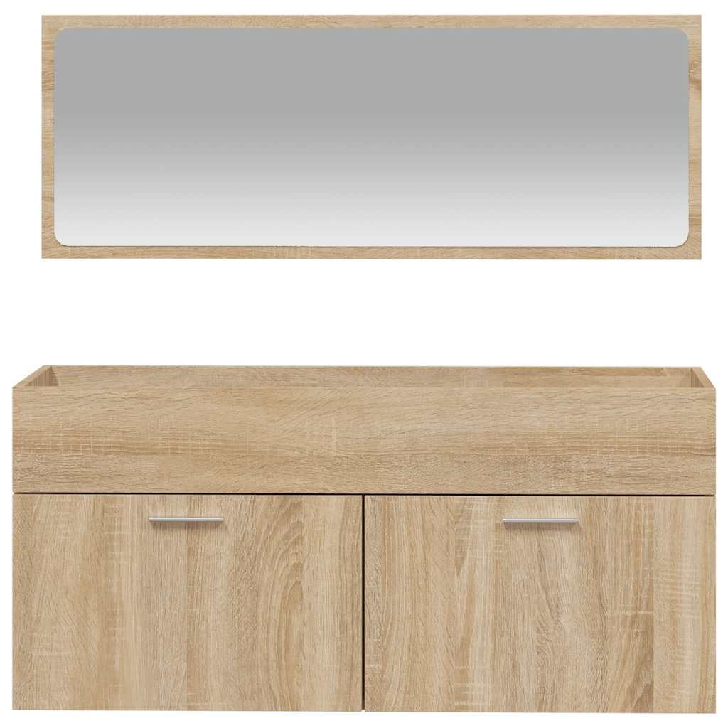 Mobile Da Bagno In Legno Effetto Rovere Sonoma Con Specchio, Design Moderno Da Parete, Mobile Bagno Con Spazio Contenitore, Mobiletto Bagno Con Specchio E Lavabo, 100x38.5x46 Cm