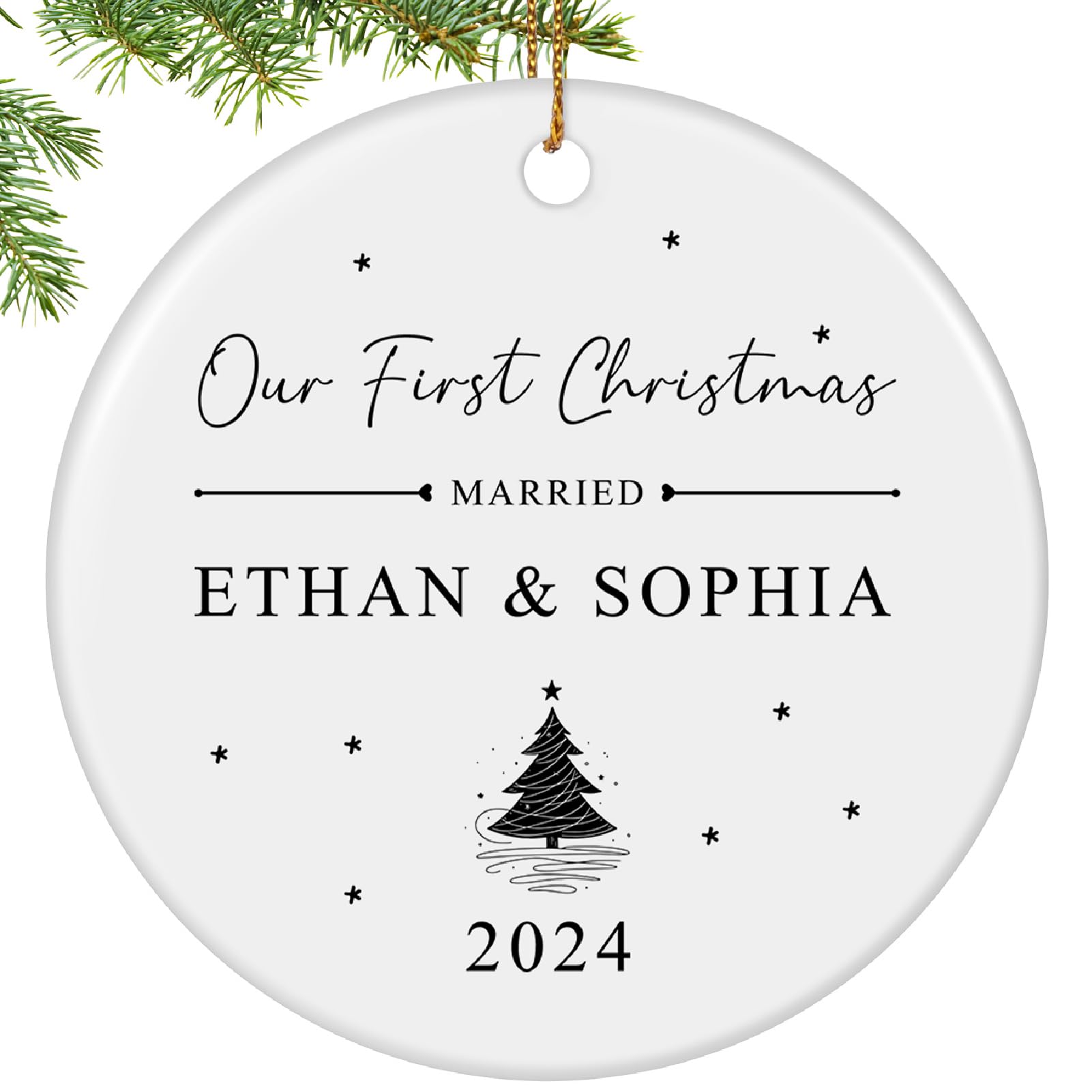 Personalized First Christmas Married Ornament, Custom Engaged Christmas Ornament 2024 with Names, Customized Wedding Gifts for Newlywed, Engagement Gifts for Couples