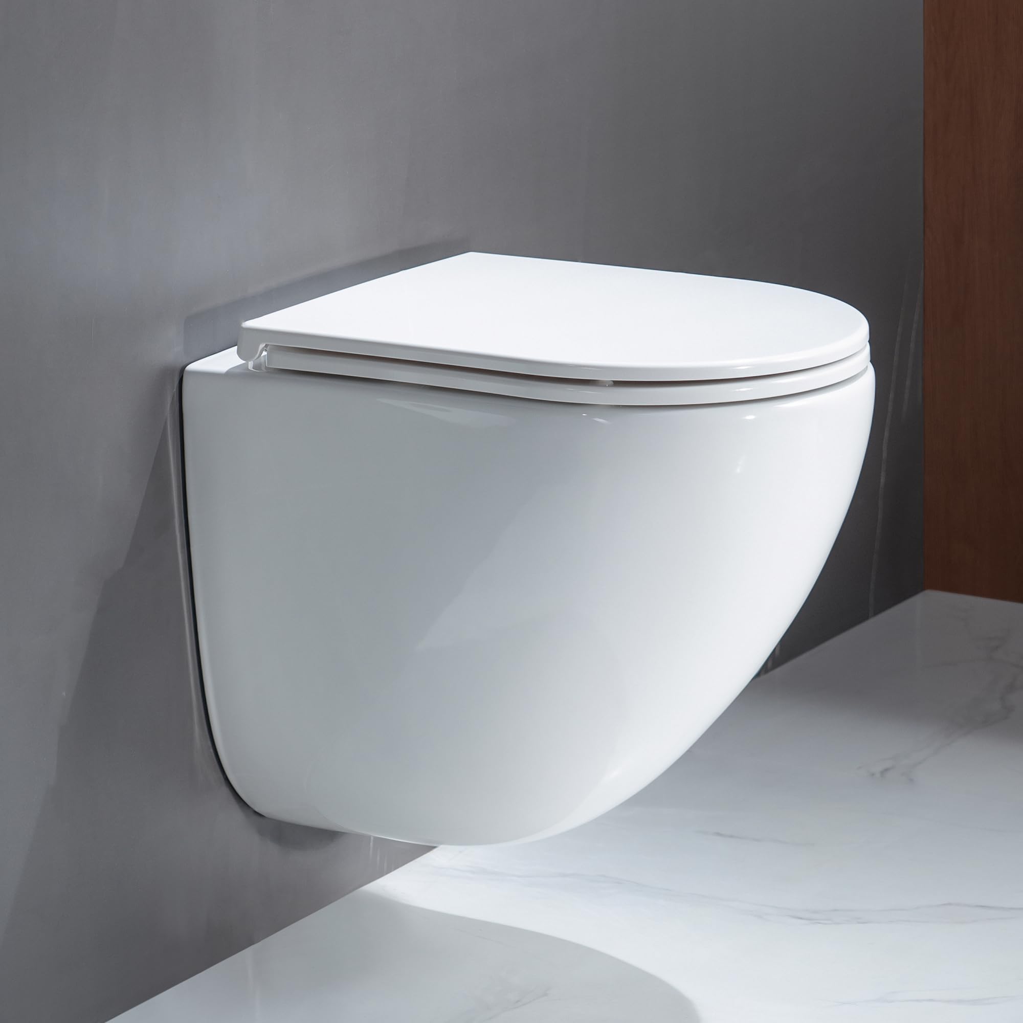 Casta Diva Inodoro Colgante Sin Borde, Inodoro Suspendido 360° Superspin, Tapa de WC de Duroplast, Cierre Total, Asiento Cerrado Suave, Inodoro Silencioso 48,5 cm
