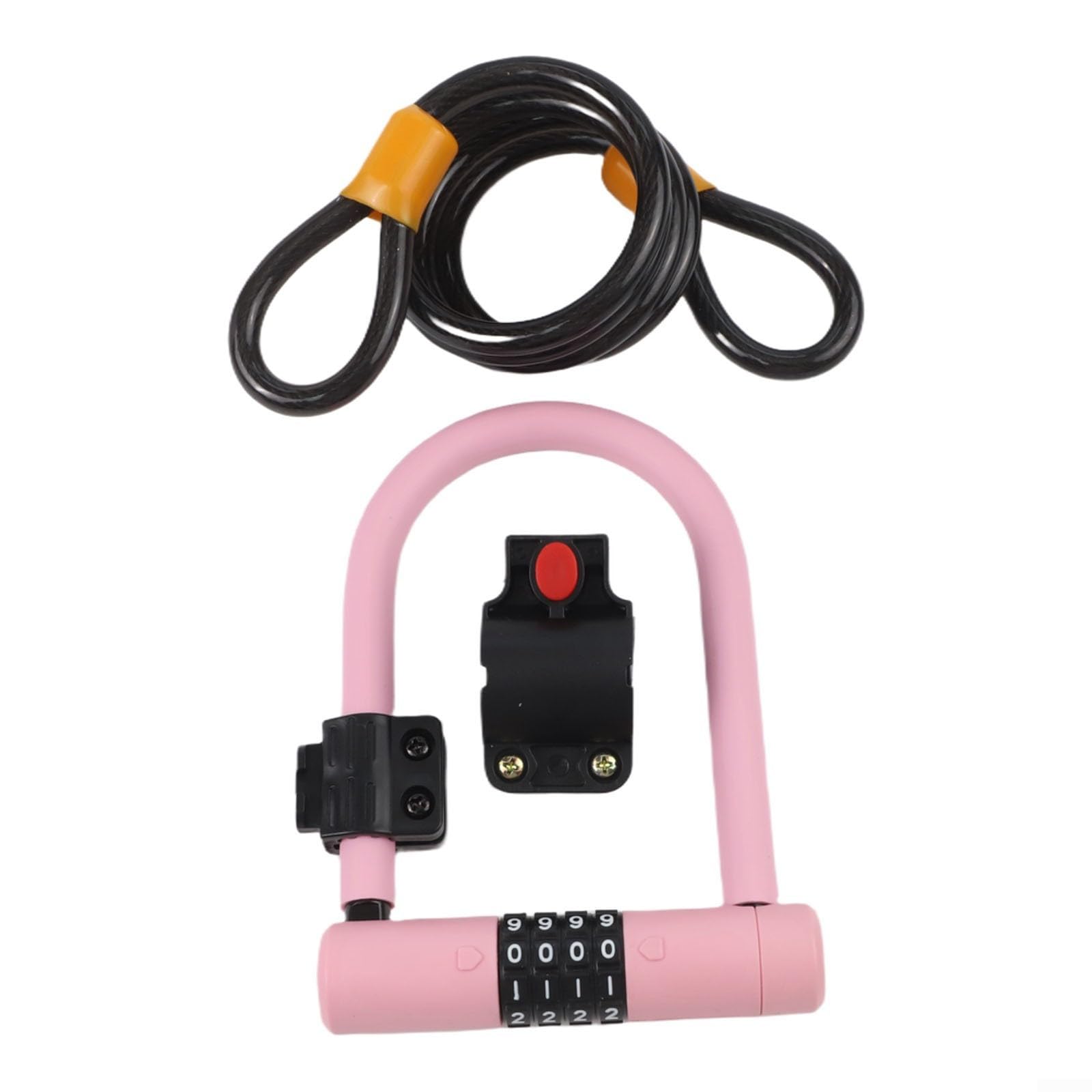 Lucchetto di sicurezza per bici con combinazione a quattro cifre e corpo in lega di acciaio, avvolto in silicone per proteggere il telaio e resistere alle intemperie e alle manomissioni