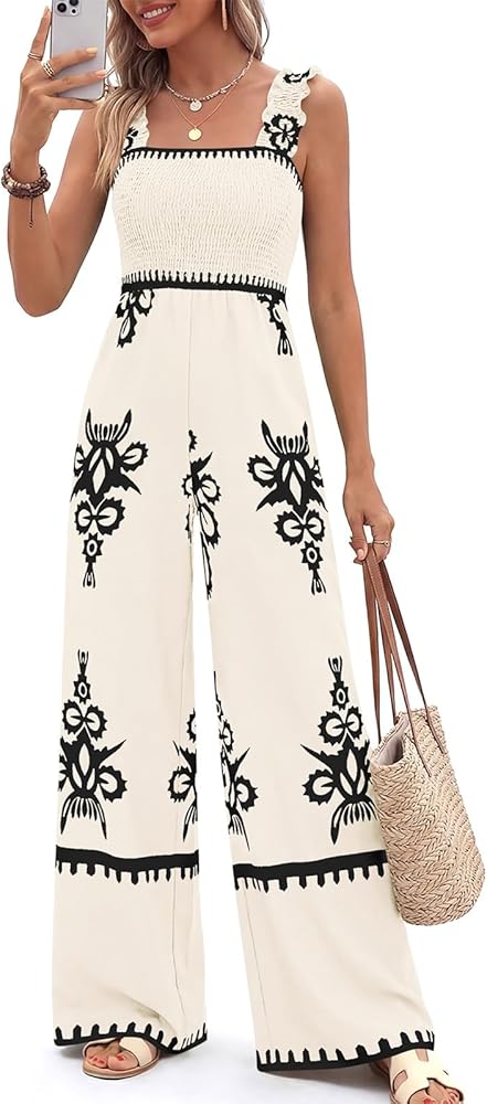 PRETTYGARDEN Womens Jumpsuit Casual One Piece Boho Summer Outfits 2 Pockets