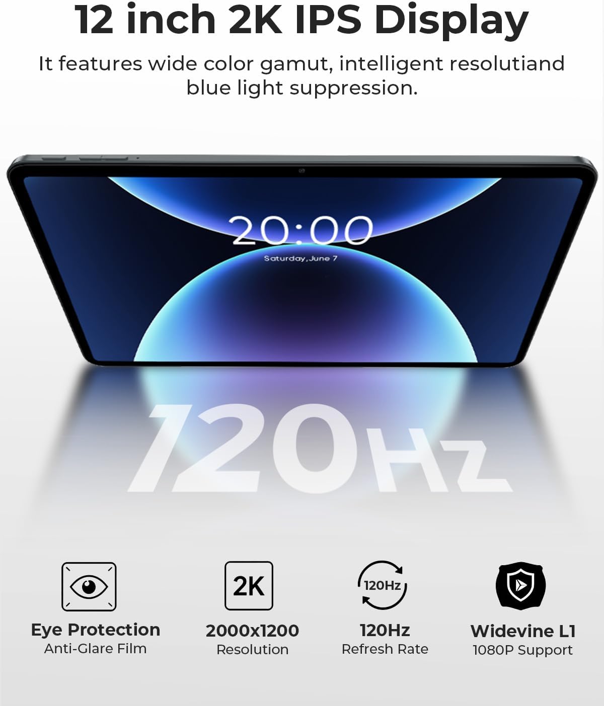  12 inch Android 16 Tablet with Keyboard, 48GB+256GB+2TB Expand, 120Hz 2K IPS Display, Gemini AI, 10000mAh, Octa-Core, WiFi 6, 13MP Camera, Large Tablet PC with Case, Mouse, Stylus (Gray) thumbnail