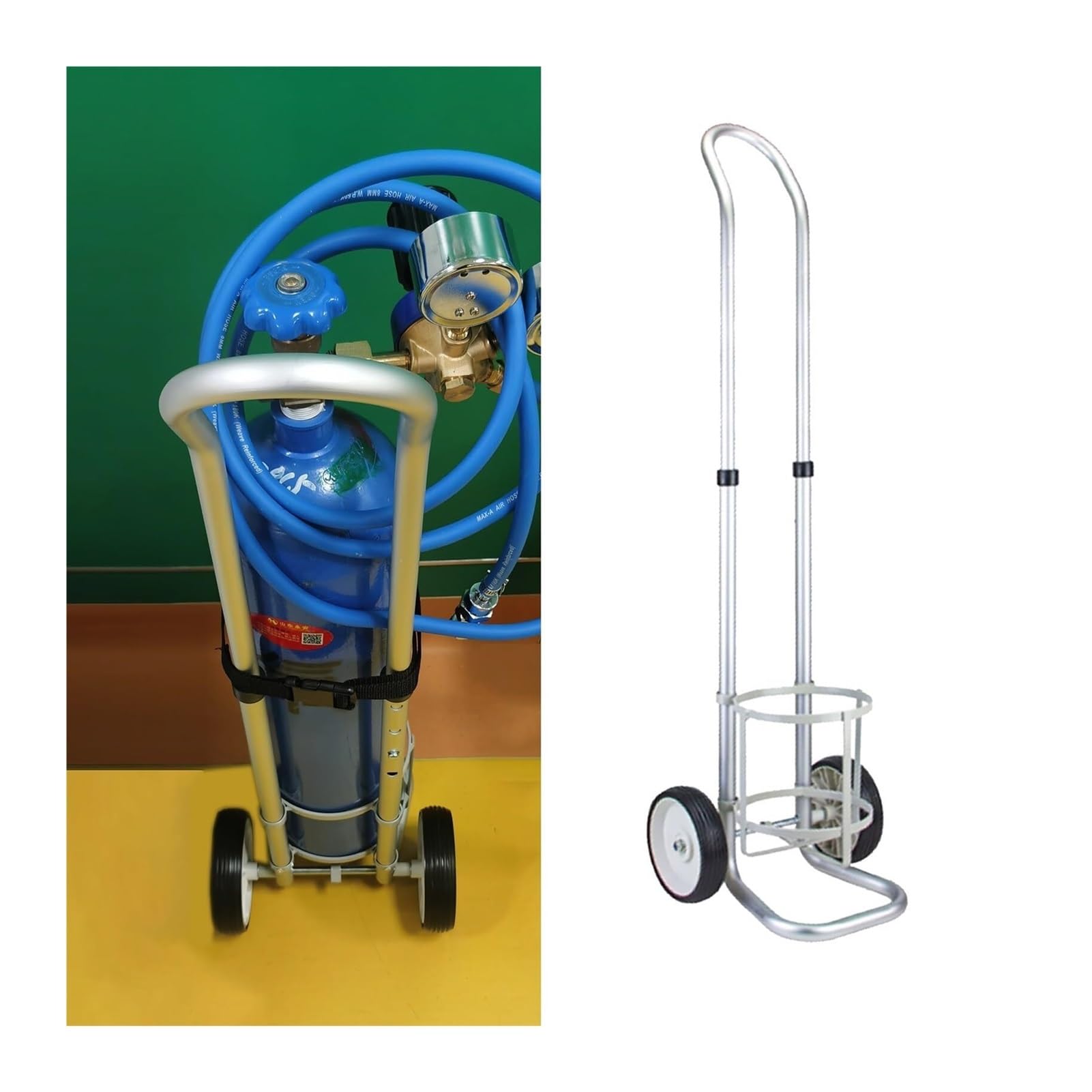 Carro de tanque de oxígeno con ruedas y asa, soporte de cilindro rodante ajustable para tanques médicos de O2, soporte pequeño para botellas de gas para el hogar, hospital y laboratorio, se adapta a