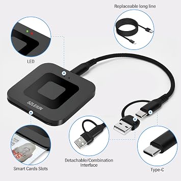 CAC Reader USB/Type-C - DOD Military CAC Smart Card Reader for Win/Mac/Linux/Android- PIV, PKI, EMV, eSIM, eID,Java Card Compatible with Testing Tools & SDK