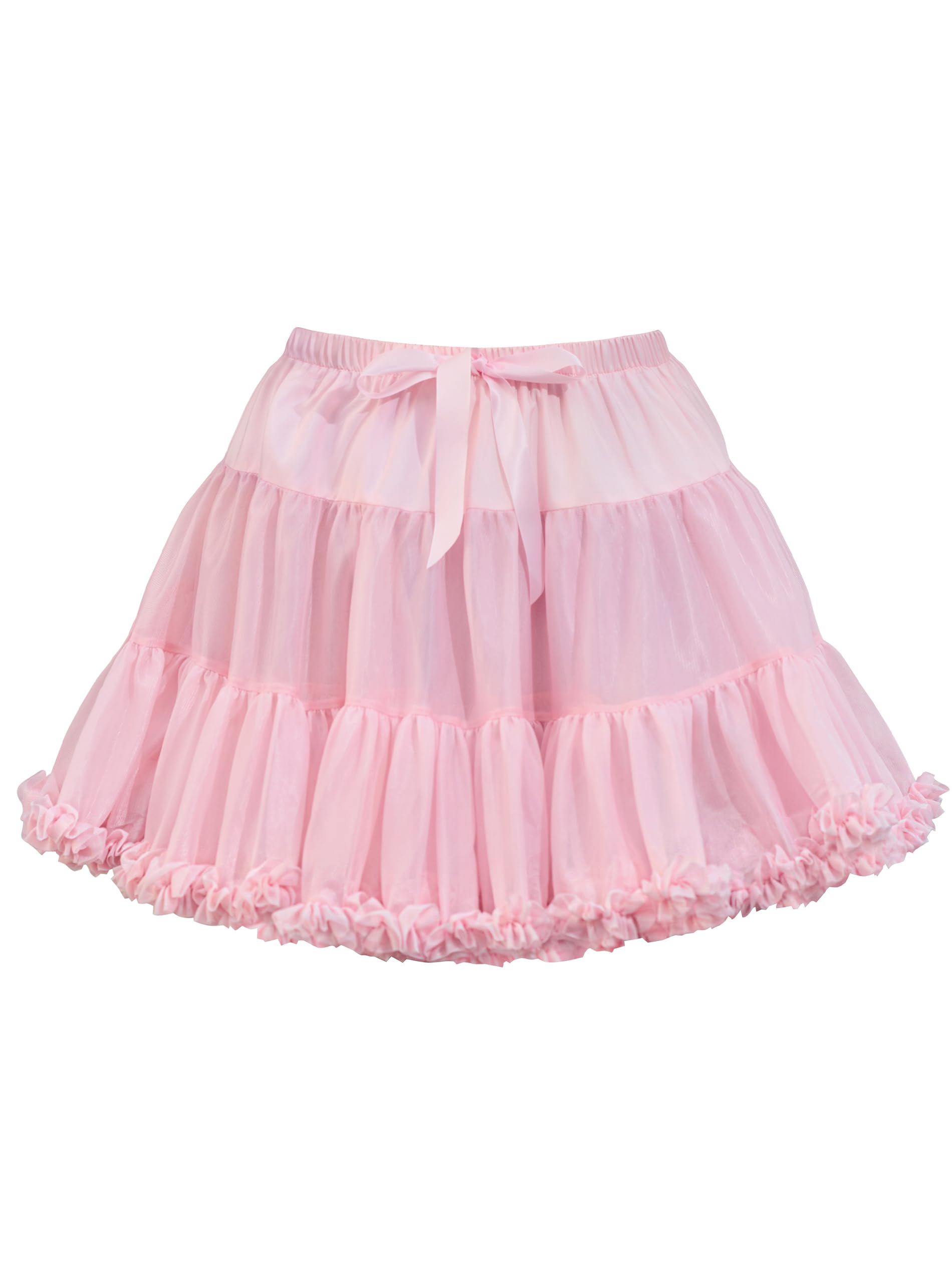 Wikoan Women's Tulle Petticoat Short Lolita Dress Puffy Tutu Skirt Double-Laye Elastic Waist Cosplay Underskirt,Pink,L/XL