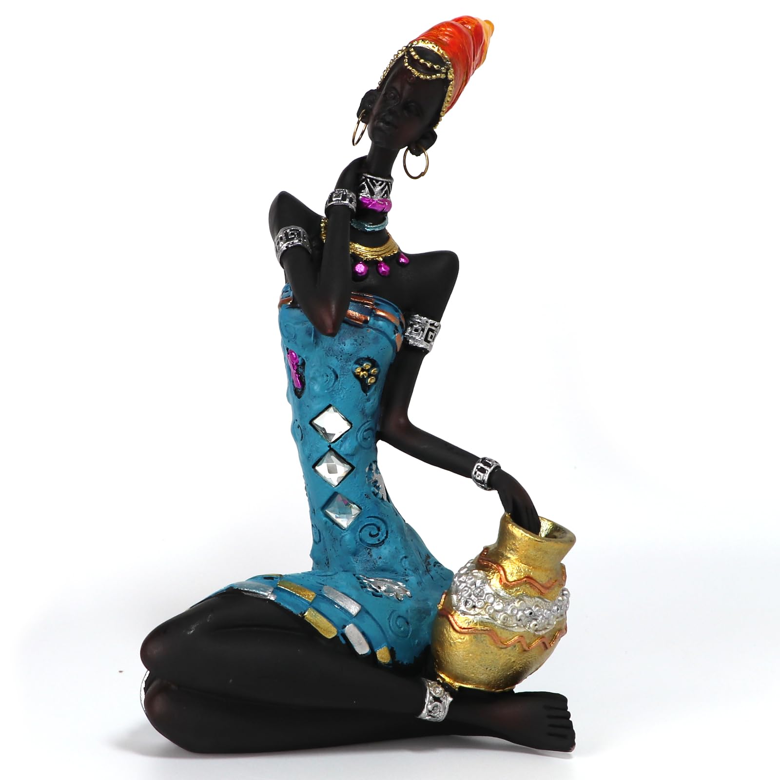 Resin African Lady Figurine, Elegant Tribal Sculpture for Home, Office, and Shelf Decor, Cultural Black Woman Statue, African-Inspired Ornament for Living Room, Tabletop, and Creative Gift