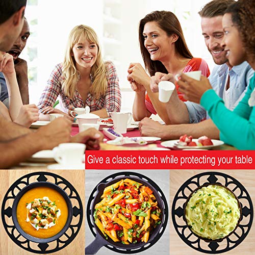 Silicone Trivet Set for Hot Dishes, Pots & Pans. These Kitchen Hot Pads 'Fleur De Lis' Design (Symbol of Royalty) Mimics Cast Iron Trivets Without Scratching (7.5 inch Round, Set of 3, Black). - Thumbnail 6